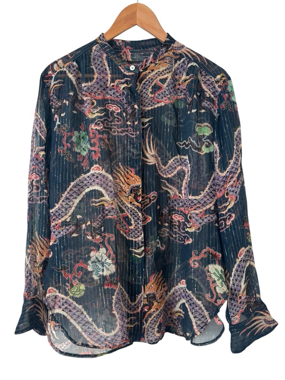 Isabel Marant Daws Dragon Print Silk Blend Top - Picture 2 of 4